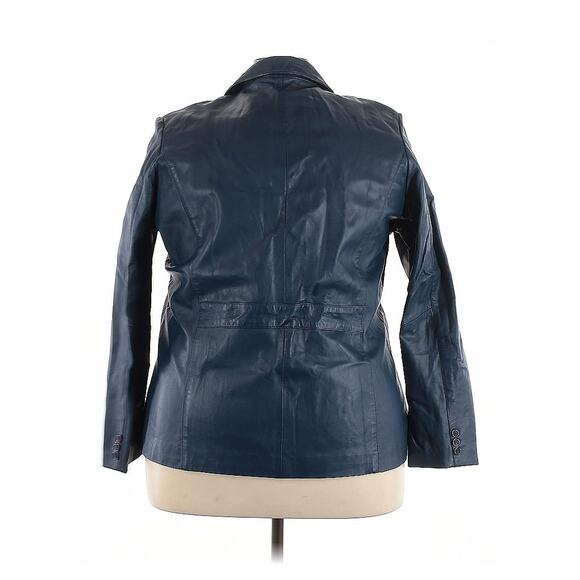 NWT Genuine Leather Blazer Navy Blue Y2K Minimalist 90s Goth Grunge Whimsigoth - Picture 2 of 8